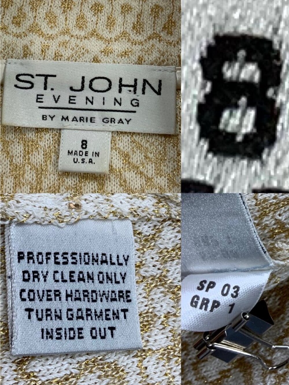 St. John Evening Vintage Embellished Knit Jacket 8 Cream Gold Zipper Front - Picture 8 of 16